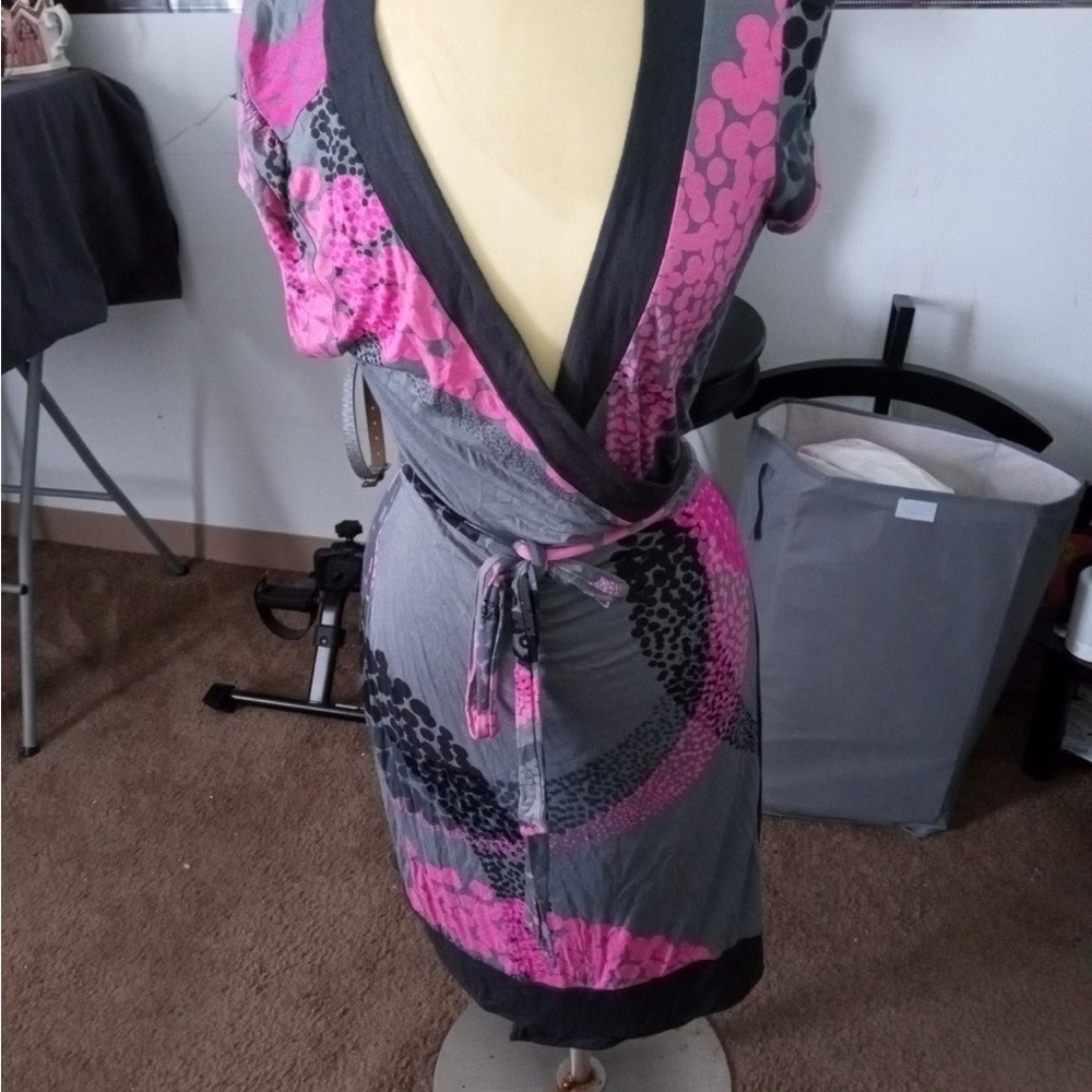 Express Gray and Pink Wrap Dress
